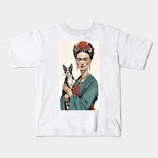 Frida and Her Furry Friend: Cartoon Illustration Kids T-Shirt